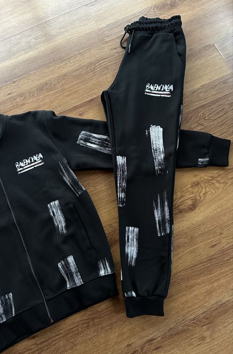 Мъжки,памучен,черен екип Balenciaga,без качулка
