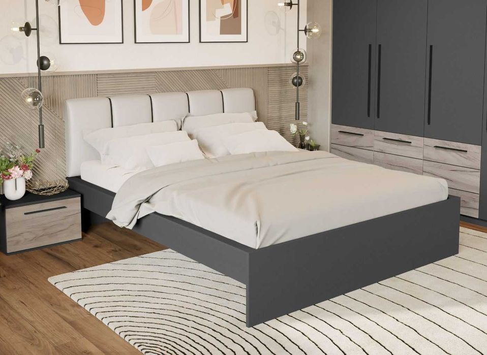 Pachet Mobila Dormitor + Living Gri Antracit / Alb