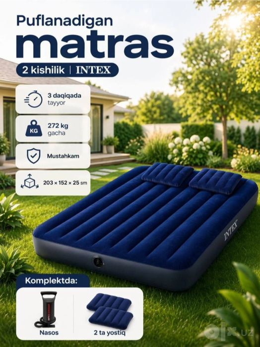 Intex 2 Kishilik Yumshoq va Qulay Matras
