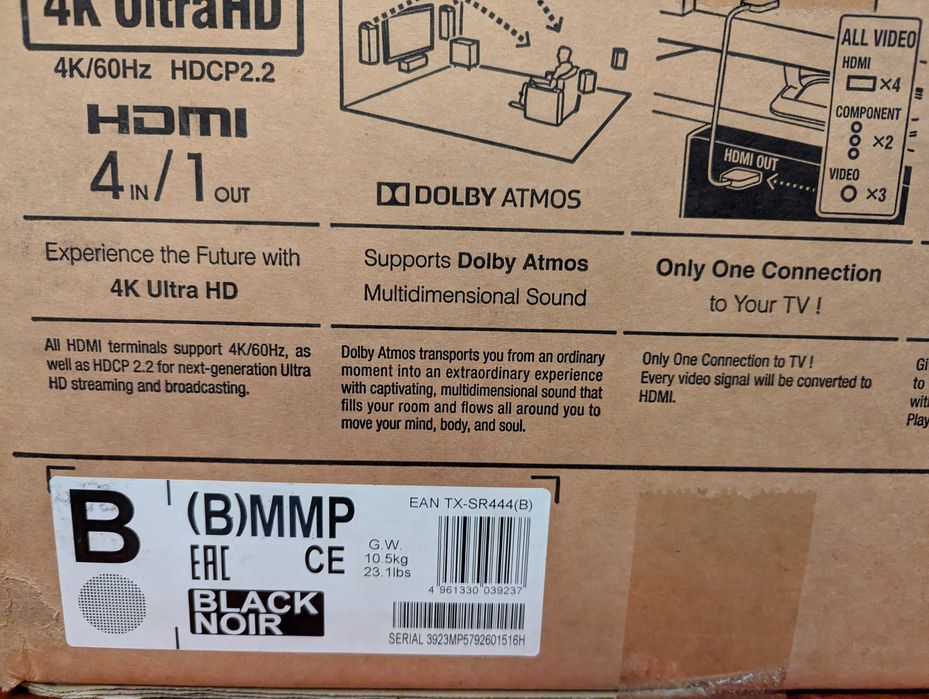 Receiver 4K UHD Dolby Atmos Onkyo TX-SR444