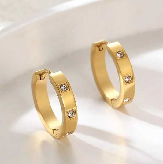 Позлатени обеци халки от стомана с цирконий