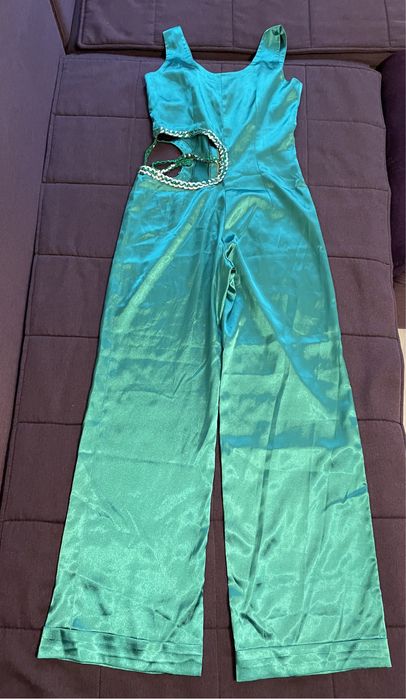 Salopeta verde din satin