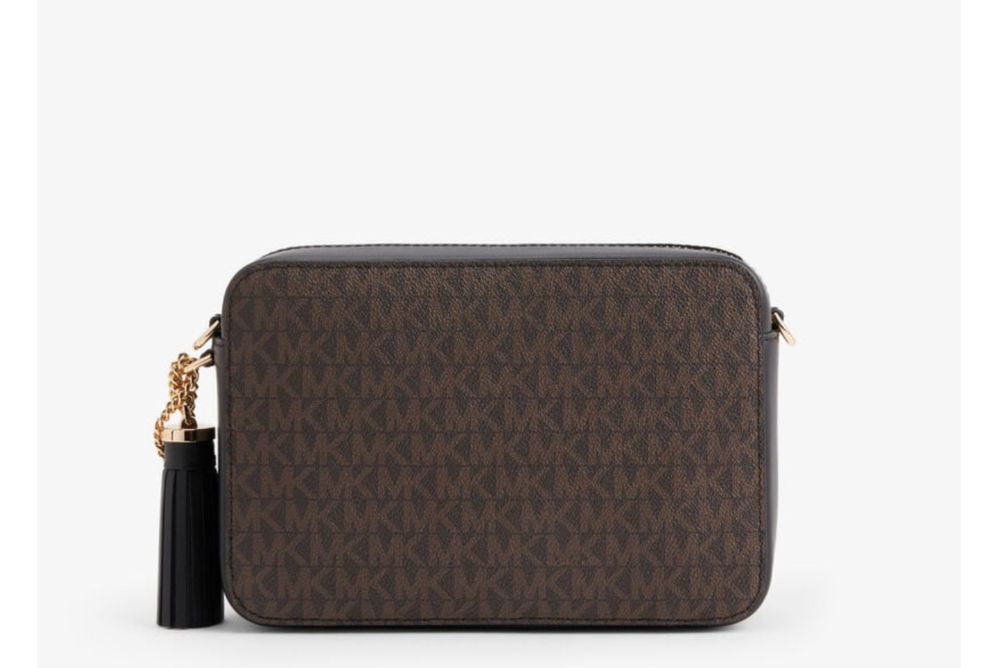 Оригинална дамска чанта Michael Kors – кафява, през рамо, с пискюл