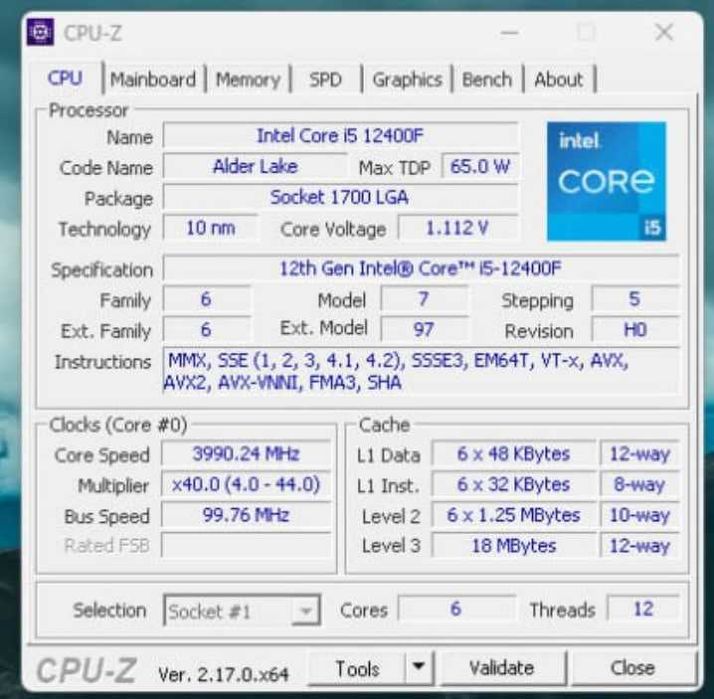 Процесор Компютър Intel Core i5-12400F