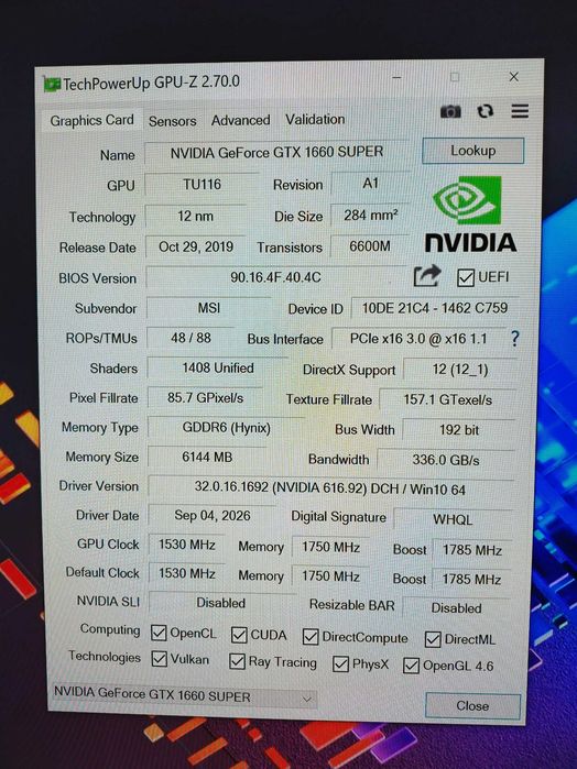 Видеокарта GTX 1660 Super