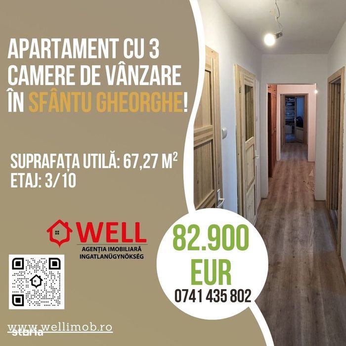 Apartament cu 3 camere de vânzare în Sfântu Gheorghe!