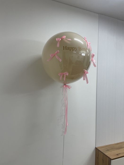 Гелевый шарик,с надписью с днем рождение молочно белого цвет