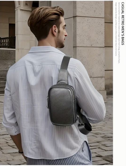 Мъжка дисплей чантичка за през рамо/Универсална и Луксозна-естест.кожа