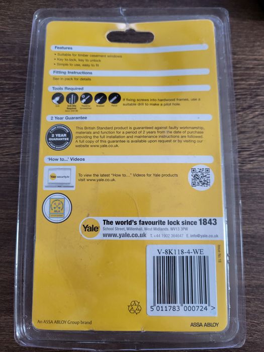 Sigurante de geam YALE alb PVC, pachet de 4