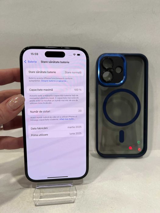 iPhone 16, Black, 128GB, doar 23 cicluri de încărcare, impecabil!