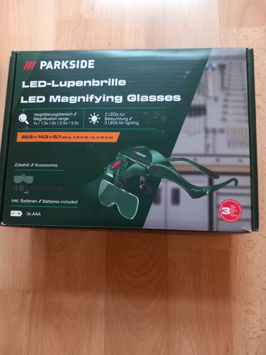Увеличителни работни очила с лампа и 5 сменяеми лупи PARKSIDE