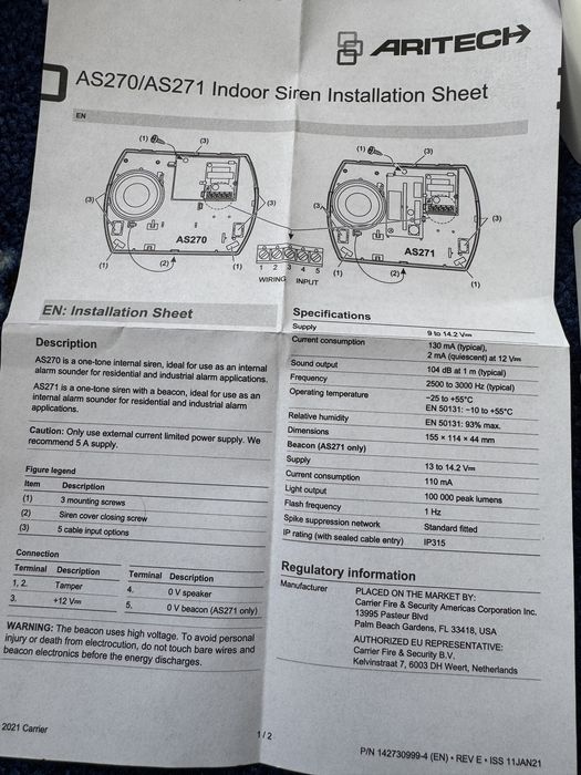 Sirenă de Interior Aritech AS271