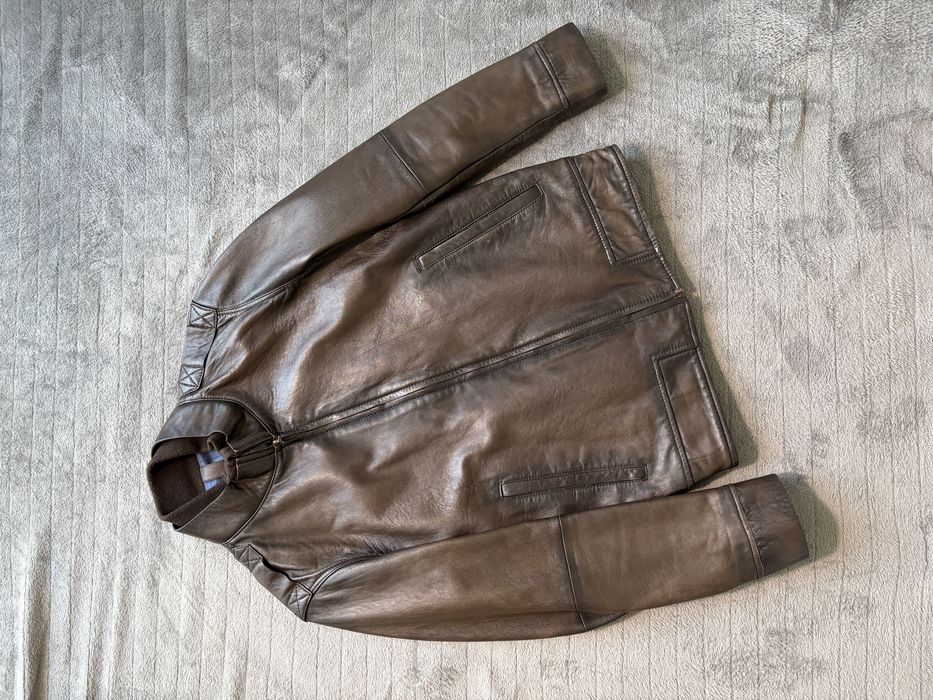 Geaca piele primavara maro bomber/biker massio dutti barbati