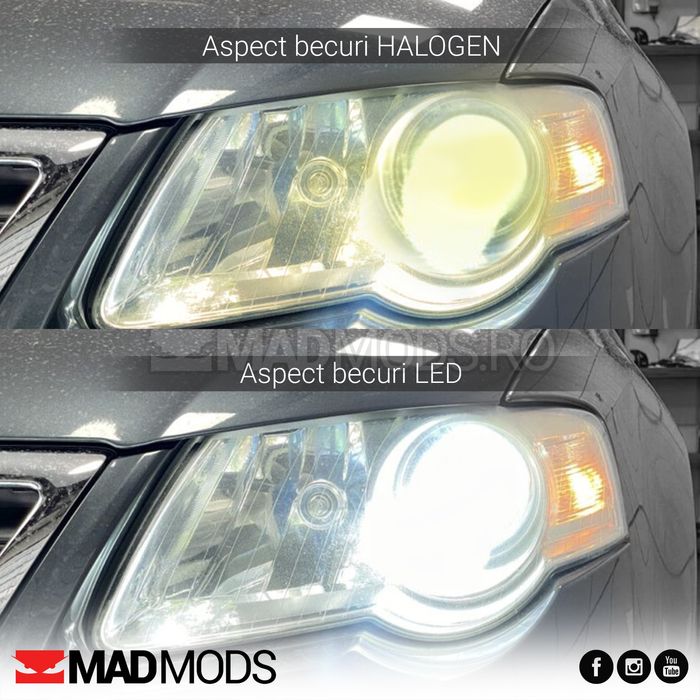 Set 2 Becuri Led H1 H3 H4 H7 H8 H9 H11 HB3 HB4 180W 6000k Canbus