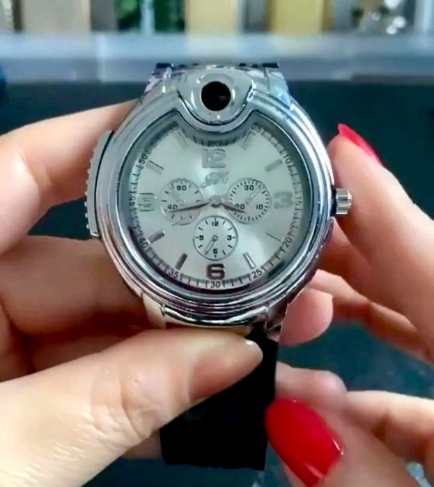 Ceas bărbați cu bricheta, ceas curea din silicon nou