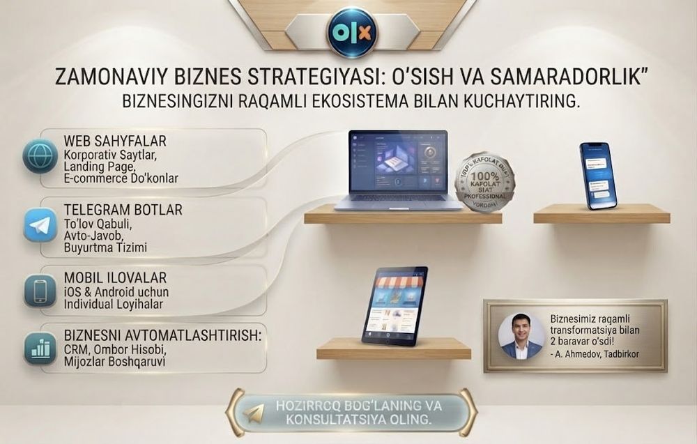 Veb-sayt, Telegram botlar va Mobil ilovalar yaratib berish.