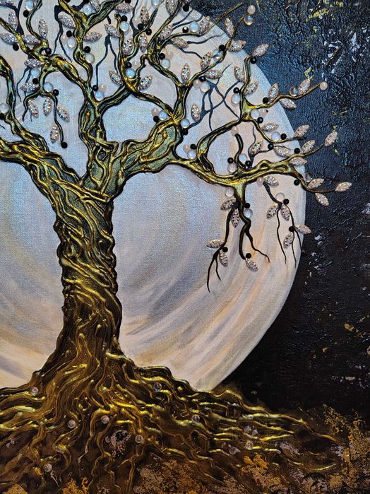 Уникална ръчна картина – златно дърво 70x50 см“