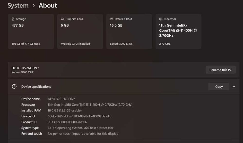 Гейминг лаптоп MSI - Katana GF66 , i5- 2.70Ghz-4.50Ghz, RTX3060 6GB