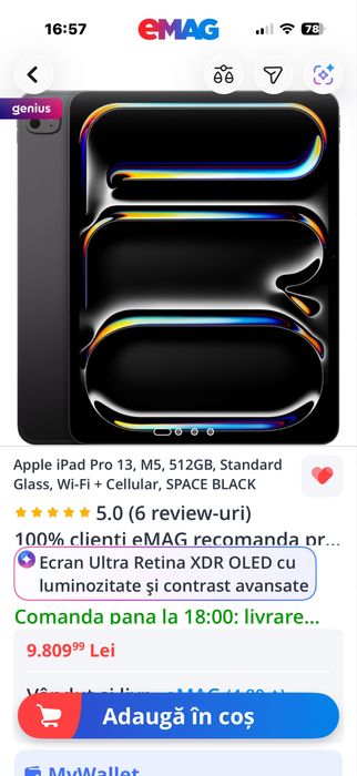iPad Pro 13, M5, 512GB, Wi-Fi + Cellular, SPACE BLACK, sigilata