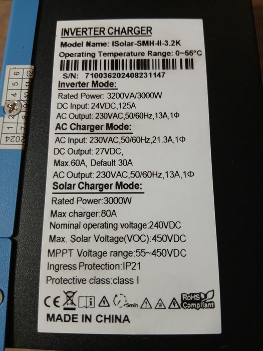Vând INVERTOR Hibrid Easun Isolar SMH-II-3.2K  3,2KV/3000W
