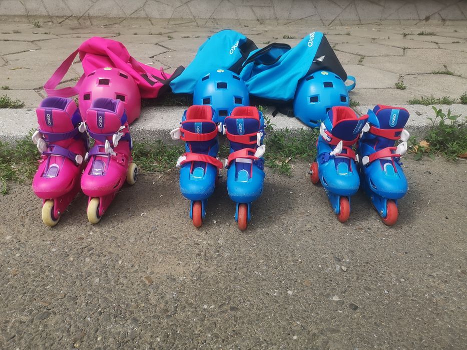 Set Complet 3 Perechi Role Copii Decathlon Oxelo Play 3 (30-32) + Căști, Protecții și Rucsacuri