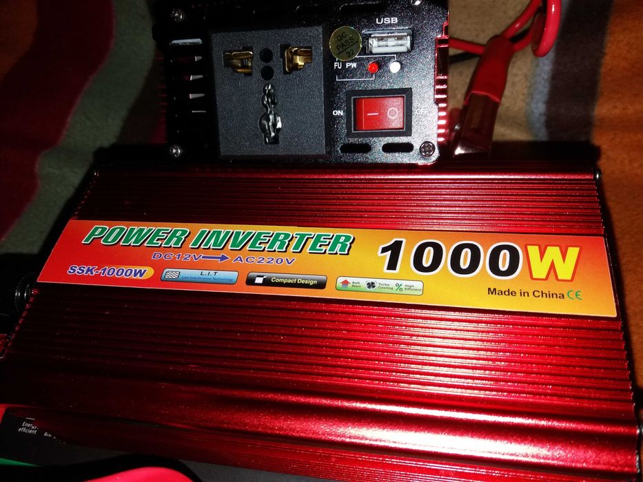 Invertor auto 12V 1000W reali putere pornire 2000W cabluri bricheta