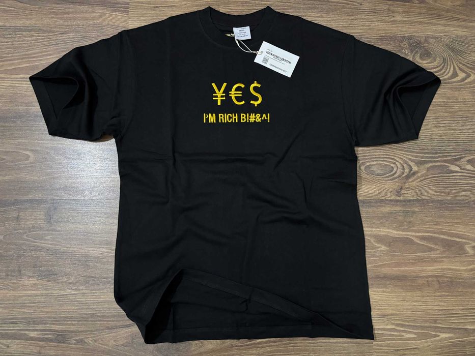 Оригинална Унисекс Тениска VETEMENTS I'm Rich Oversize в Черно - S-2XL