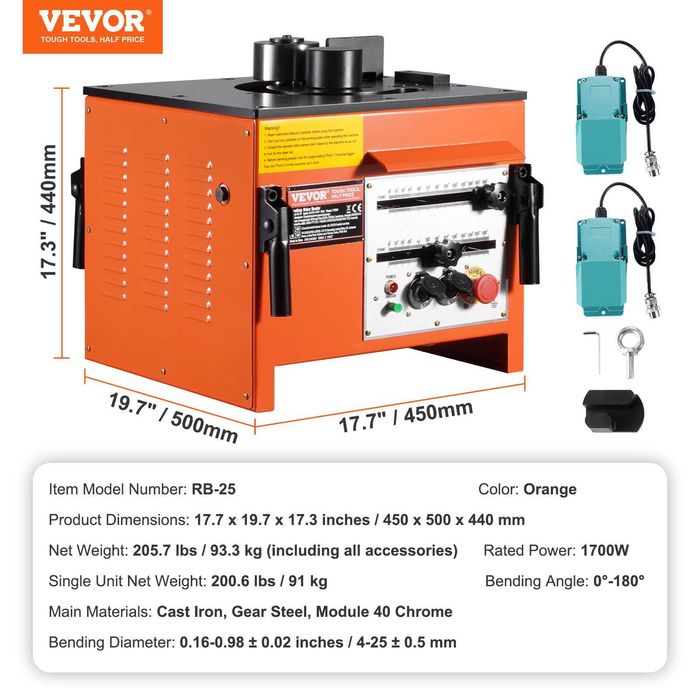 Aparat electric îndoit bare oțel 1700W, 3 unghiuri, 4-25mm