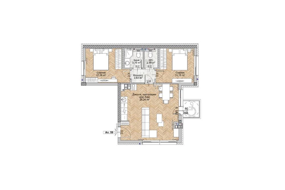 Продава се Тристаен апартамент в София, Люлин 8 - 86 кв.м за 2036 €/кв.м - Снимка #1