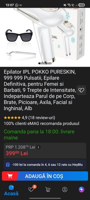 Epilator IPL POKKO PURESKIN, 999 999 Pulsatii