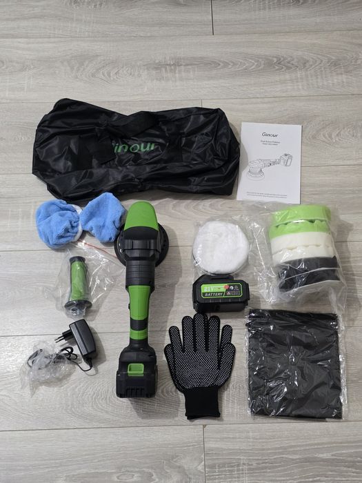 Polizor fără fir 21V 900W – Orbital, Motor fără perii, 2 Baterii