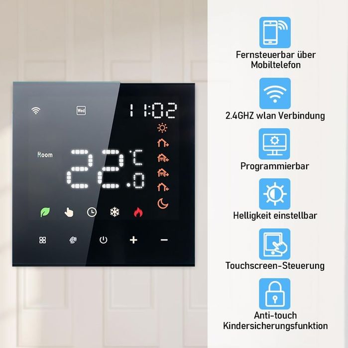 Termostat WiFi Decdeal smart pentru incalzire pardoseala negru