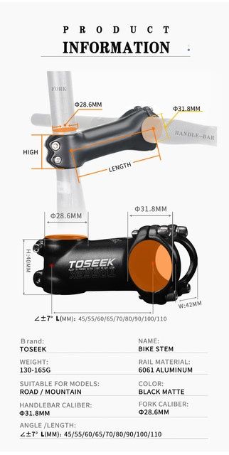 Pipa TOSEEK aluminiu bicicletă reversibilă +- 7 garde ulatrausoară mtb