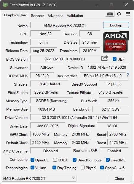 Видеокарта AMD RX 7800XT