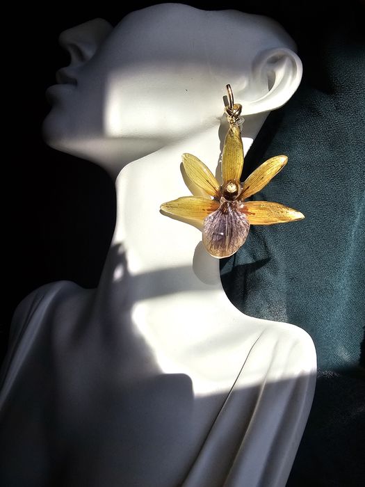 Обеци с естествен цвят на орхидея Камбрия.

Естествен цвят на орхидея