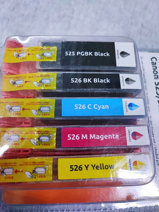 Set 5 cartușe compatibile Canon 525/526 cu cip – Negru + Culori – Sigilat