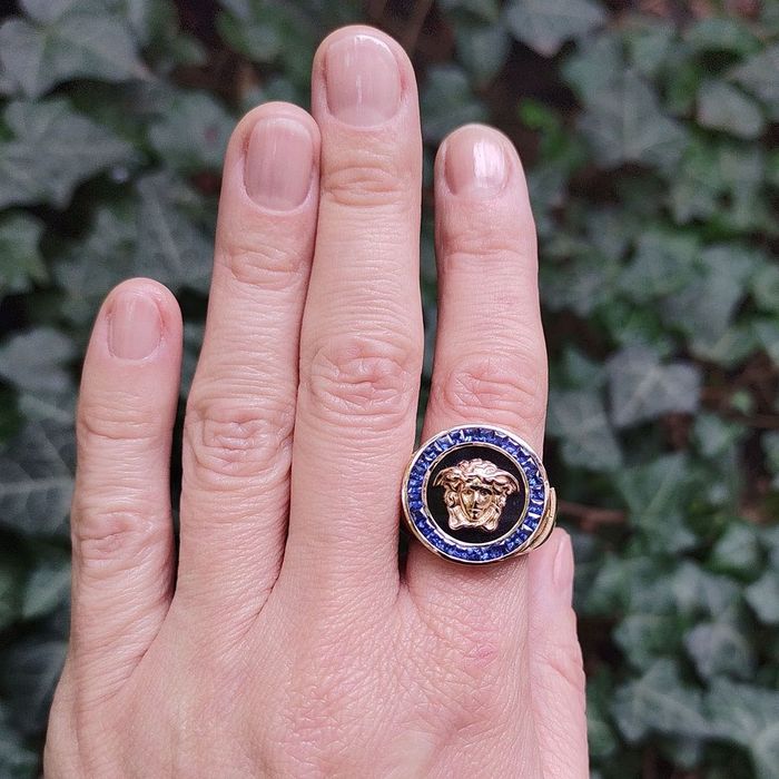 inel Versace autentic, aur 18k, safire, unisex, certif.