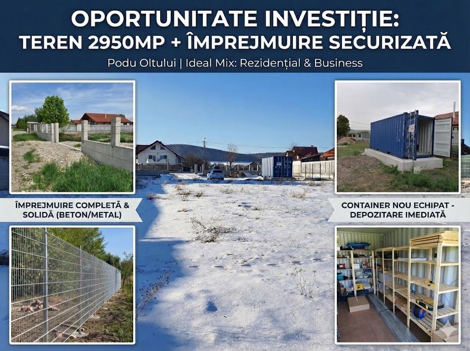 Proprietate 2950mp: Sosea DJ112, Imprejmuit + Container. Podu Oltului