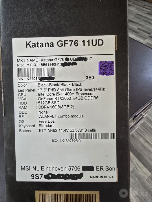Noutbuk MSI sotiladi