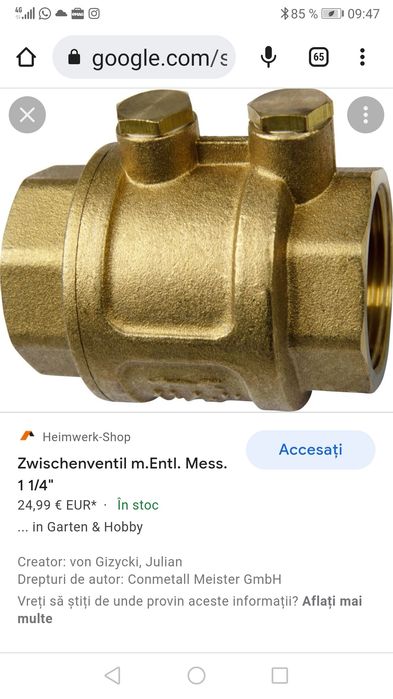 Vând supapă de sens cu clapetă