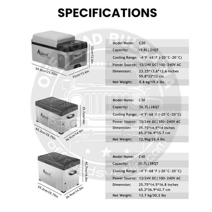 AlpiCool 30L Портативен Компресорен хладилник 30 литра 12V 24V 220V