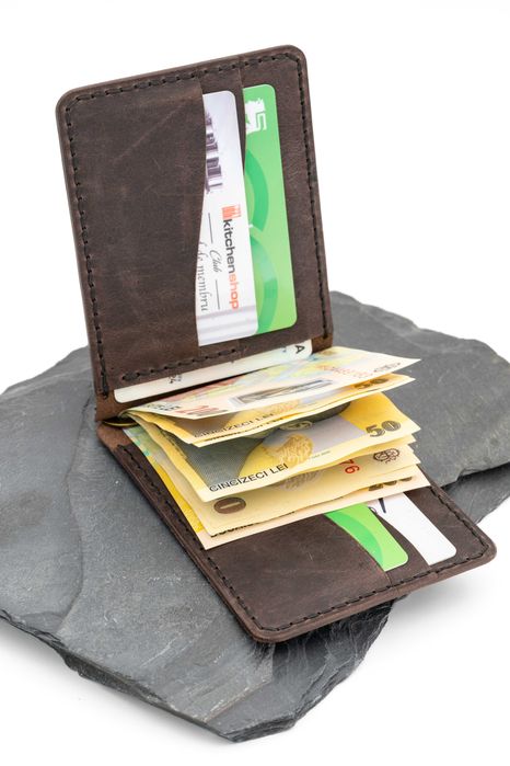 Portofel pentru carte de identitate, din piele naturala, cusut manual