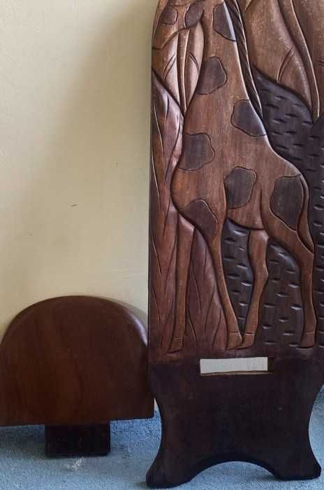 Superb scaun african-lemn exotic-gravura in relief-girafa-Franta