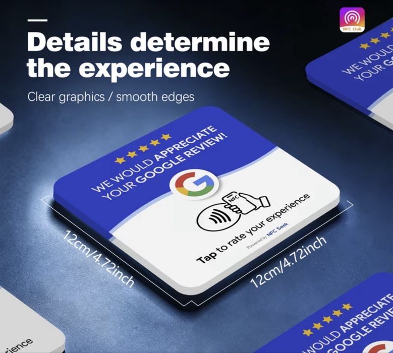 Google NFC Review Sticker – висок клас | 12×12 см | Бърза доставка | 10 за 80€