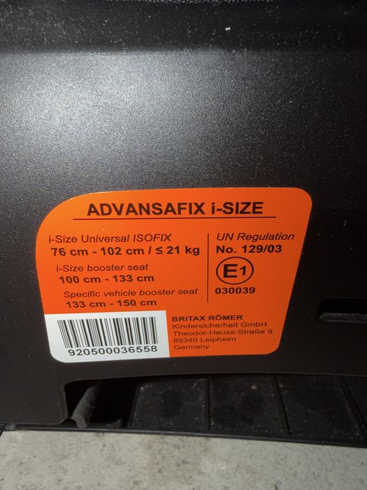 Britax Romer Advansafix i-Size - ISOFIX - 15 luni 12 ani - 9 la 36 Kg - SICT