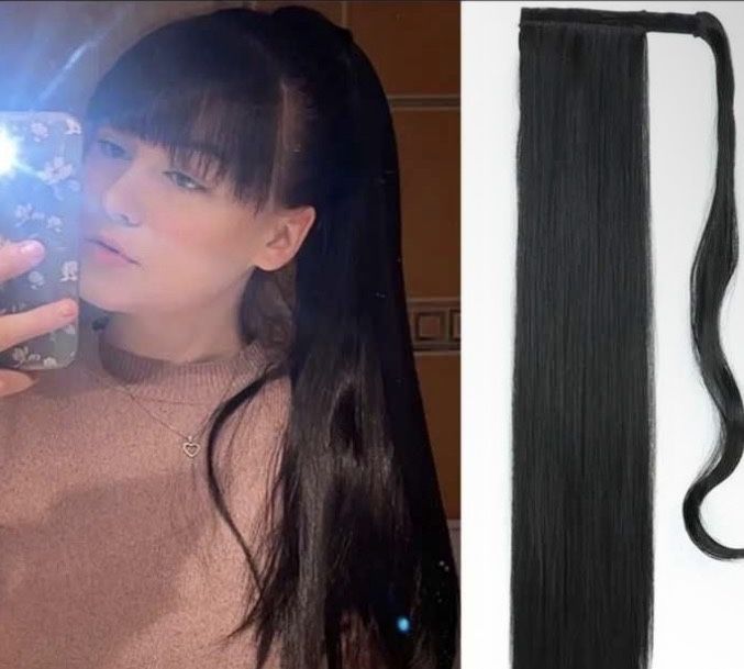 Права, черна дълга коса- опашка, нова