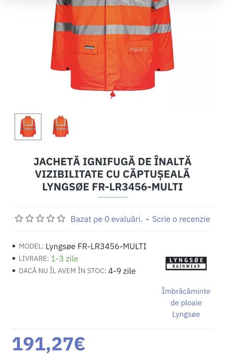 Geaca protectie/munca/ploaie/iarna/portocalie
