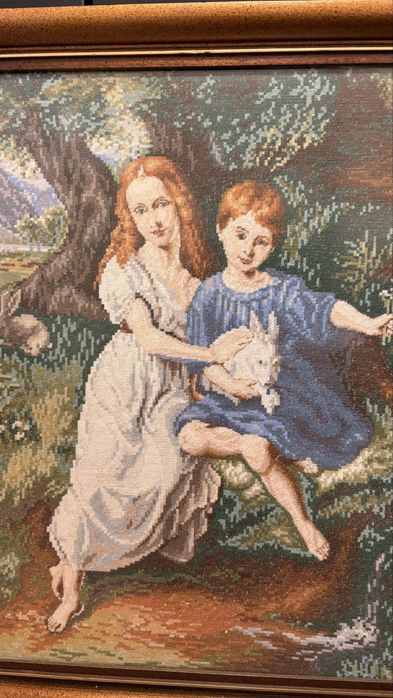 Ръчно изработен гоблен „Деца със зайче”