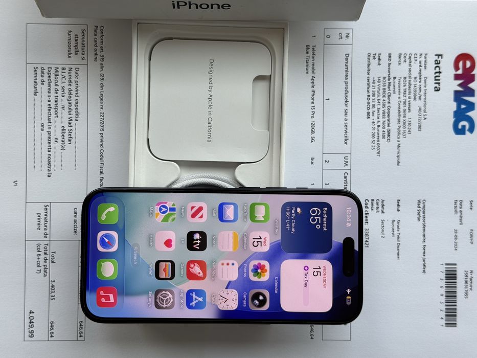 iPhone 15 Pro 128GB la cutie garantie