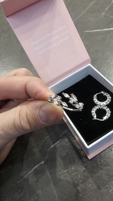 Сребърен камплект обеци с пръстен